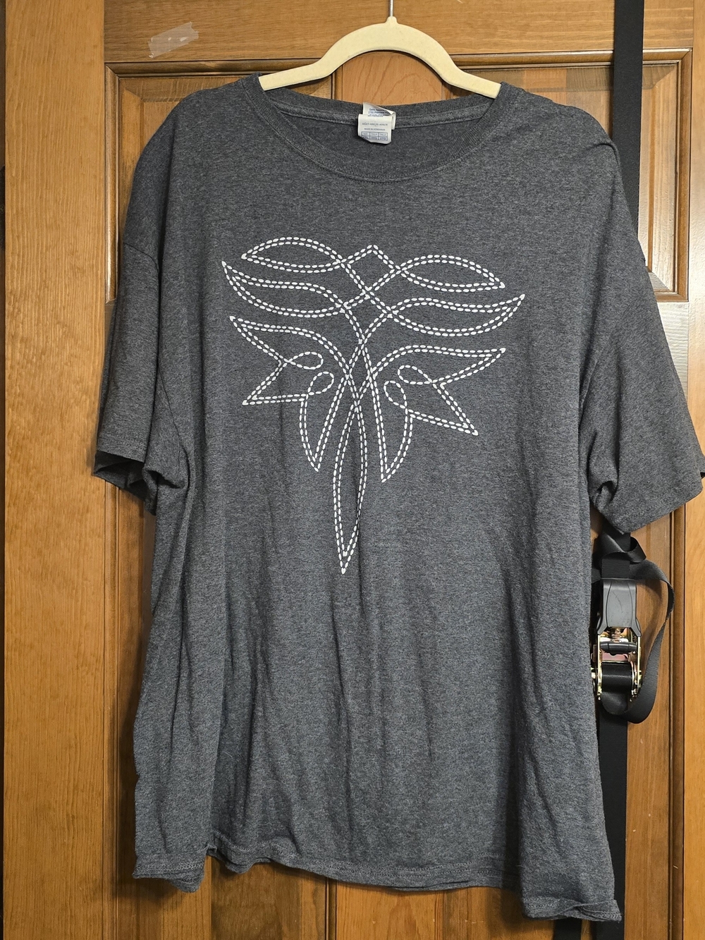 Gray Graphic Short Sleeve Tee with White Stitch Design